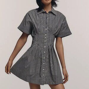 The Tobie Mini Shirt Dress by Exquise Color Black & White Stripe